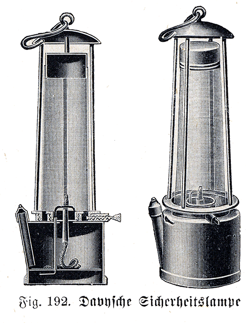 戴維發明的礦工用安全燈。