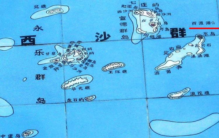 西渡灘在西沙群島中的位置（圖中紅色處）