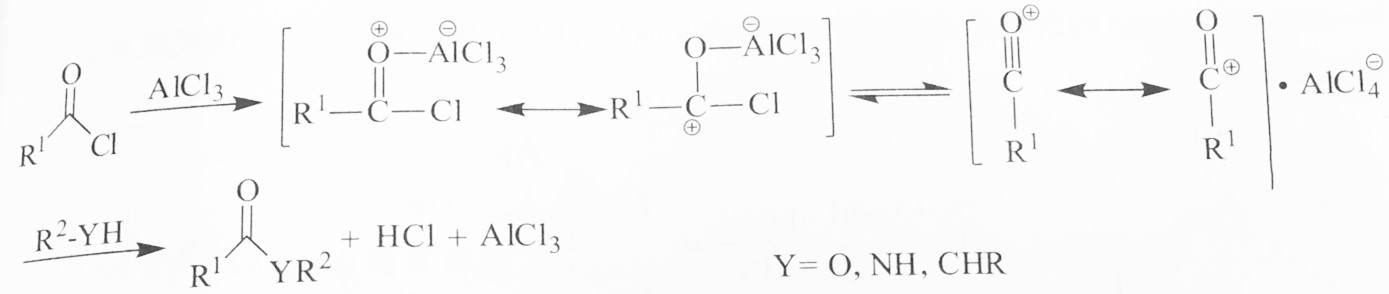 醯氯產生醯基正離子的過程