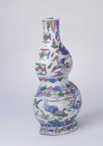 明萬曆五彩雲鳳紋葫蘆式壁瓶