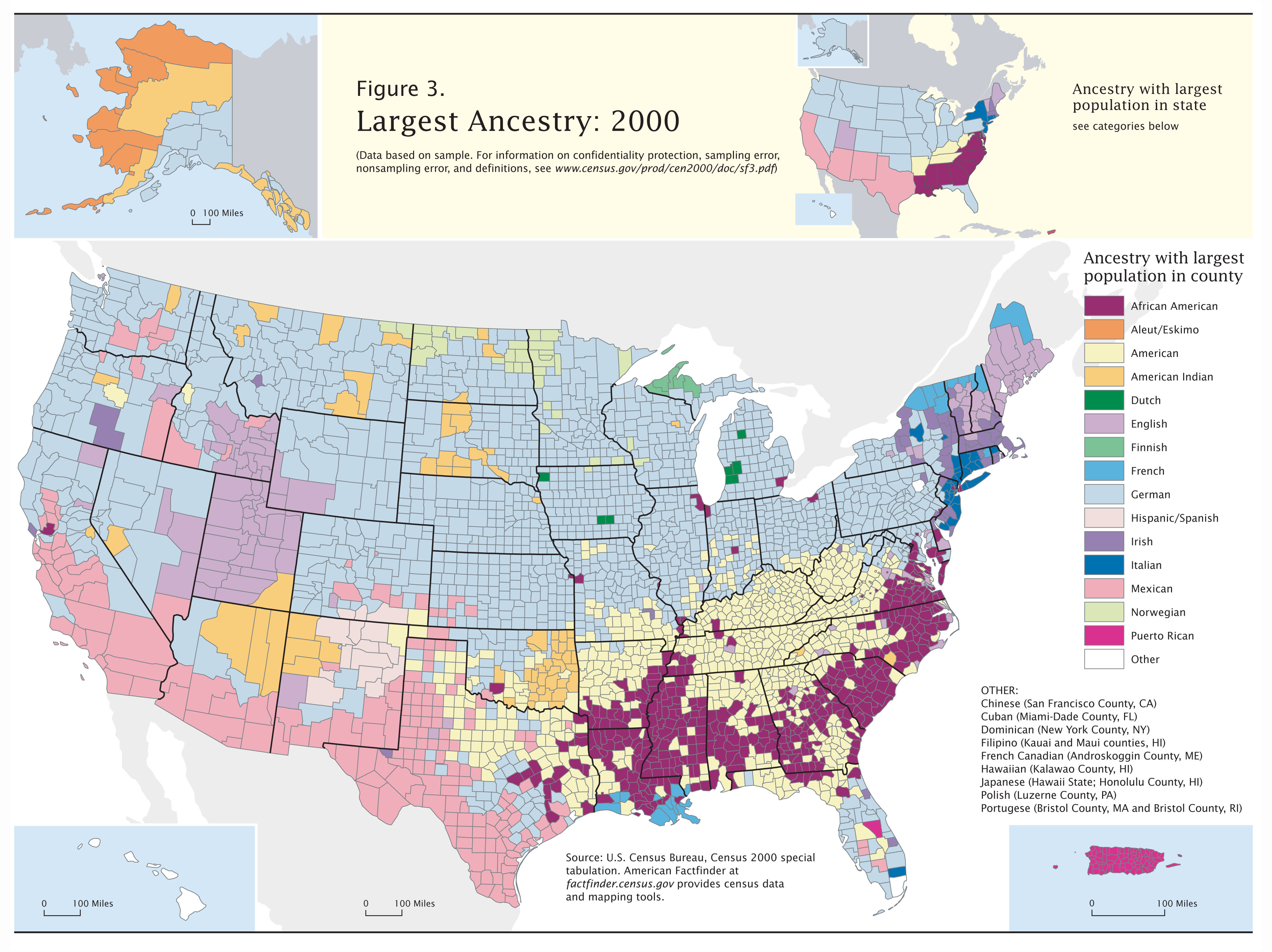以郡為單位的2000年美國人口族裔分布圖