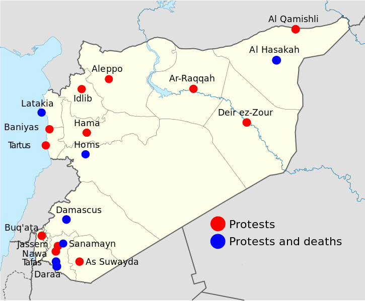 敘利亞示威地圖，2011年3月20日