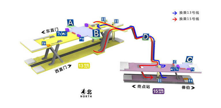 望京西站站內立體圖（13號線）