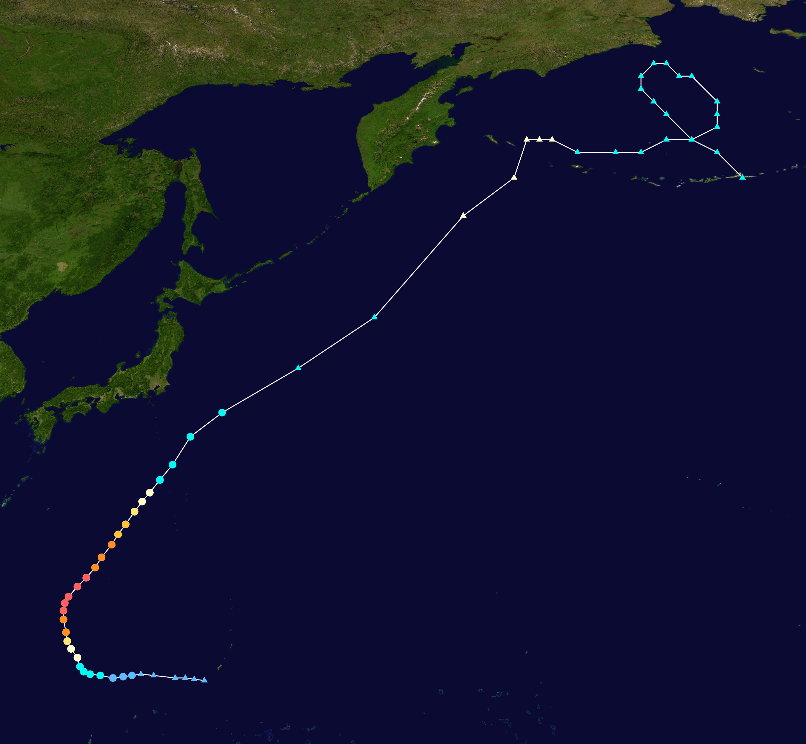 超強颱風鸚鵡路徑（含後期溫帶氣旋）