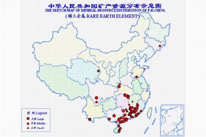 中國稀土礦資源分布示意圖