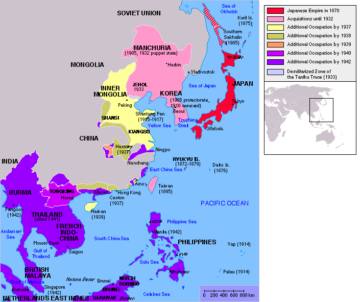 日本在二戰時所統治及占領的地區