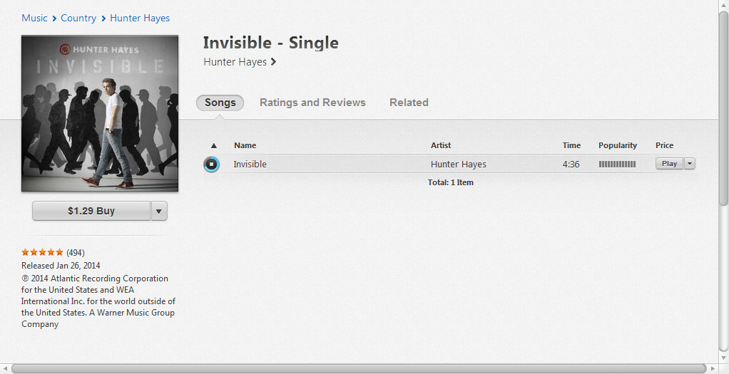 Invisible(Hunter Hayes演唱單曲)