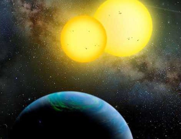 在克卜勒-47c軌道上看“兩個太陽”的情景。