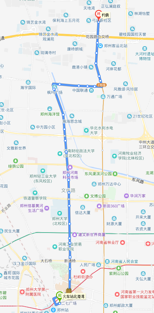 鄭州公交966路線路圖（下行）