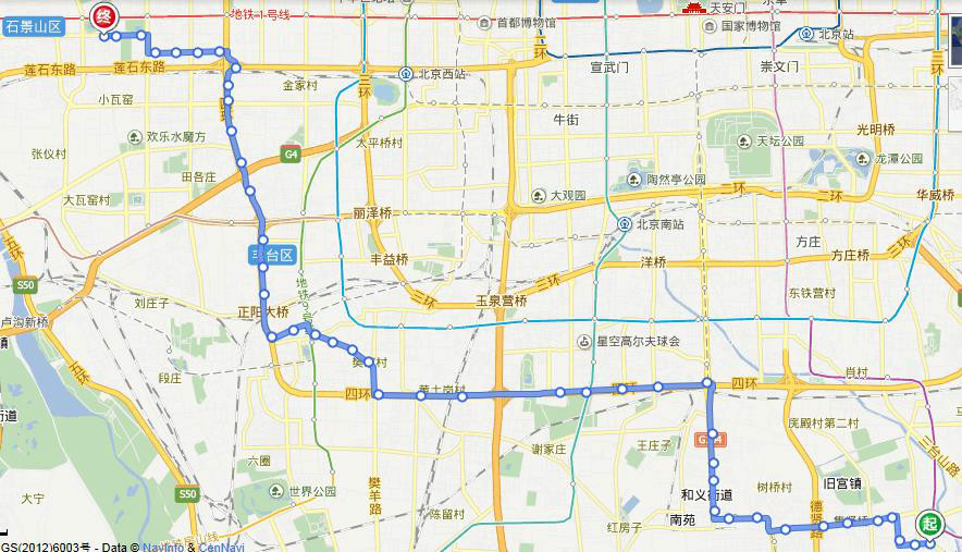 736路 靈秀山莊東站→魯谷公交場站 線路圖