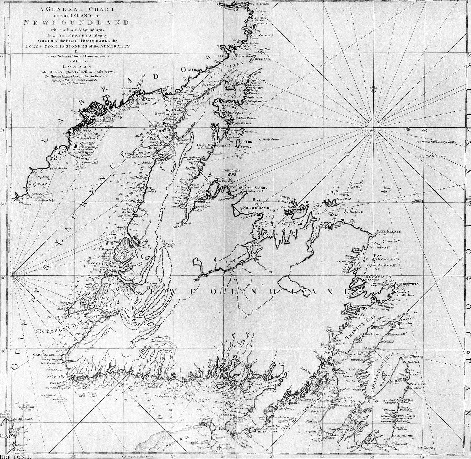 庫克繪製的紐芬蘭地圖 1775年