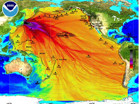 日本強烈海嘯傳播路徑圖