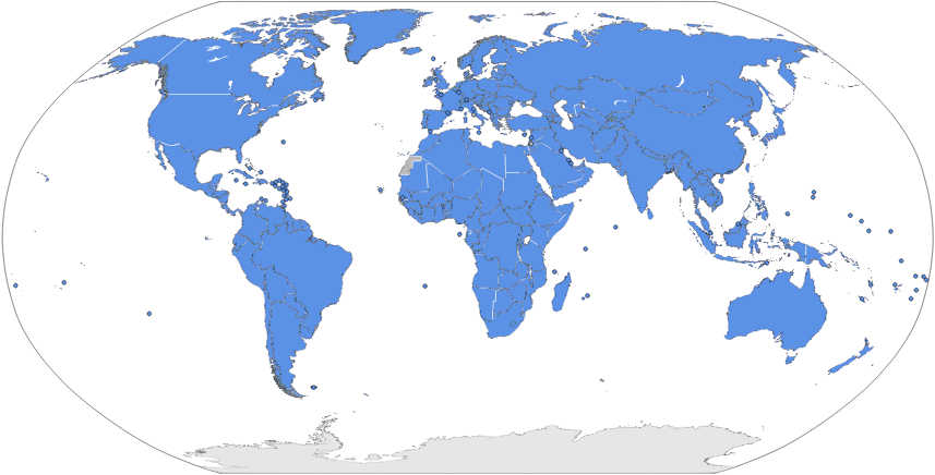 聯合國覆蓋區域（藍色）
