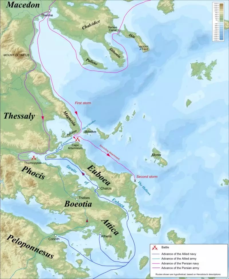 波斯人的進軍路線與希臘聯軍的防禦計畫