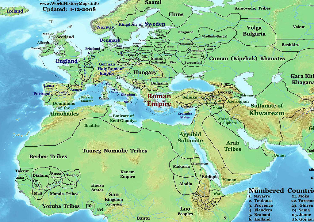 瓦加杜古王國（圖“25”處）及其鄰國（1200年）