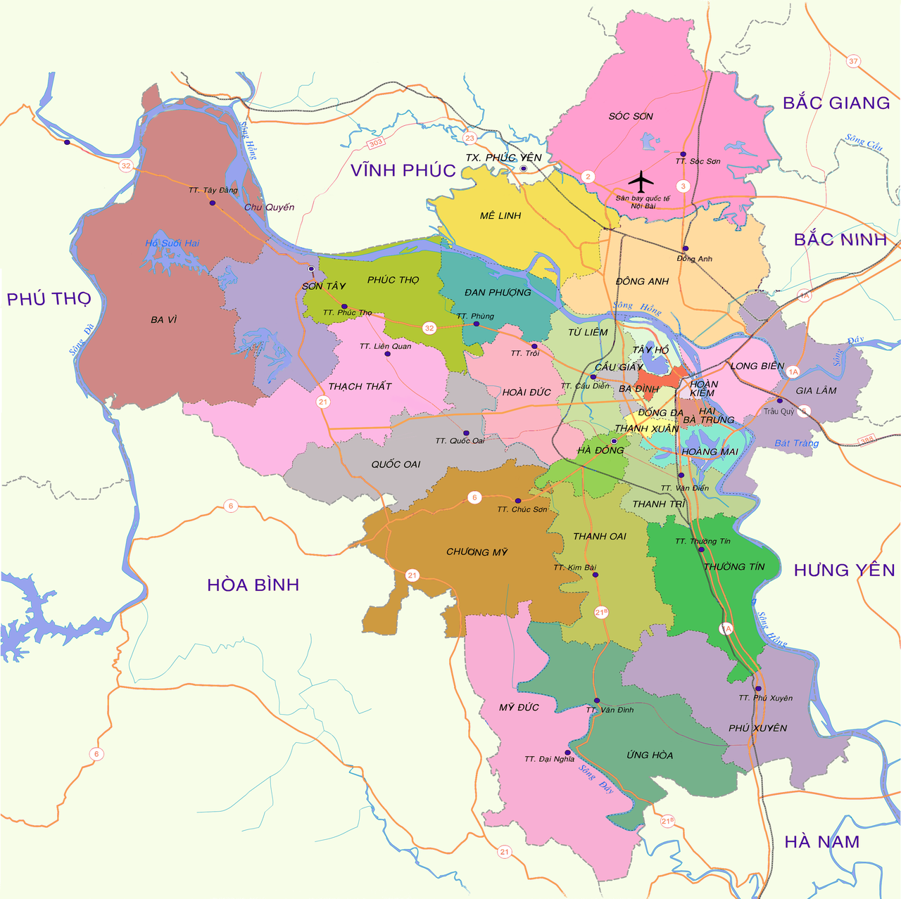 河內市行政區劃圖