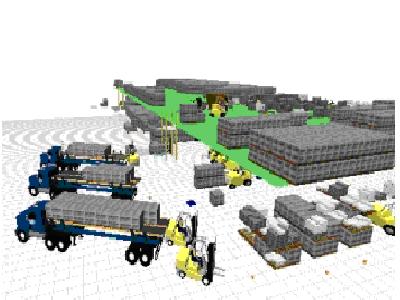圖1 Flexsim建立的倉庫模型（局部）