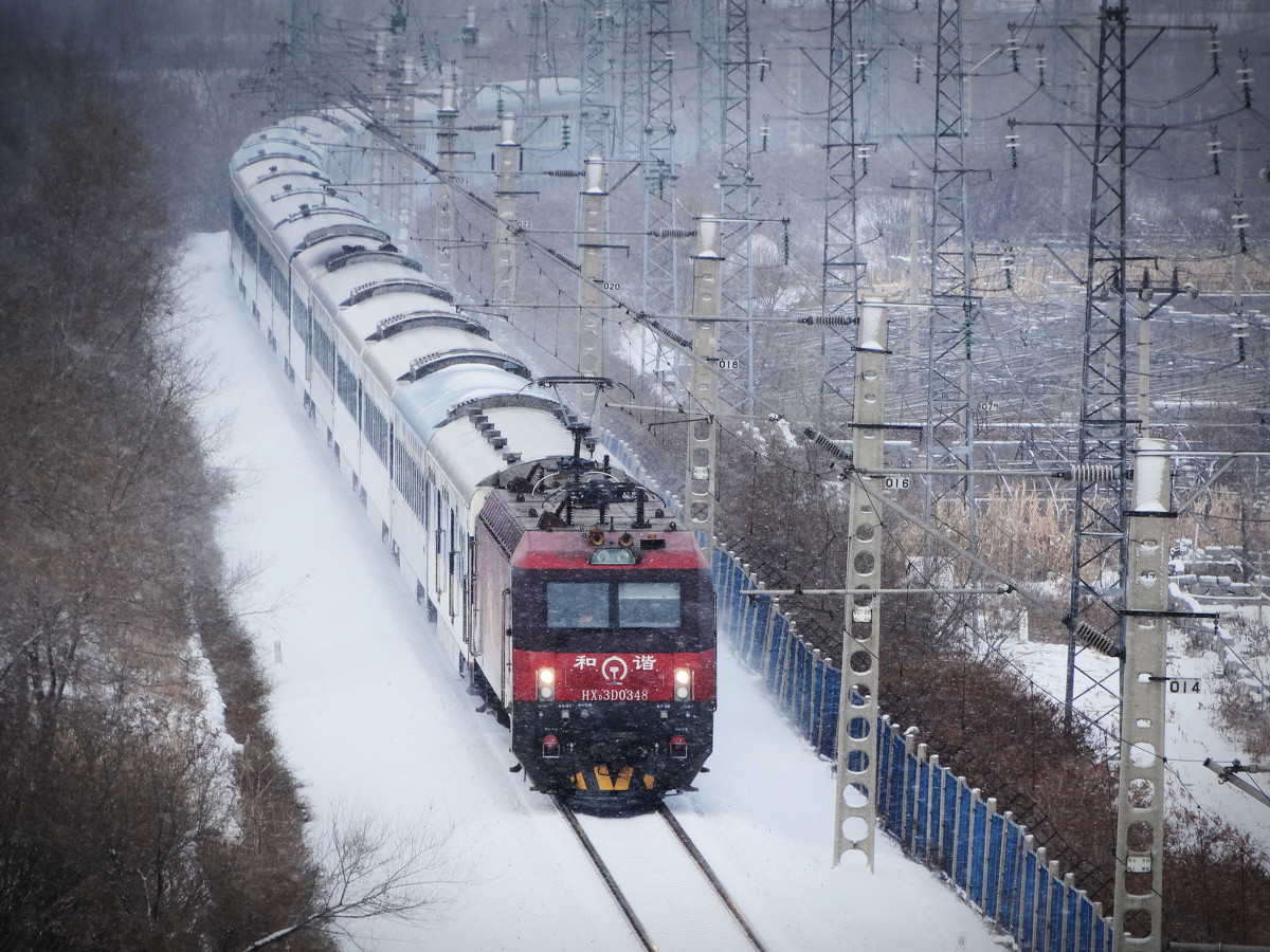 和諧電3D0248號機車牽引Z158運行在京哈鐵路