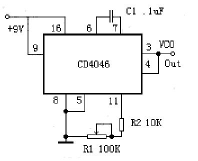 用CD4046的VCO組成的方波發生器電路圖
