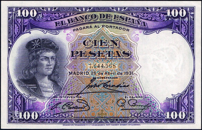 1931年西班牙紙幣上的貢薩洛