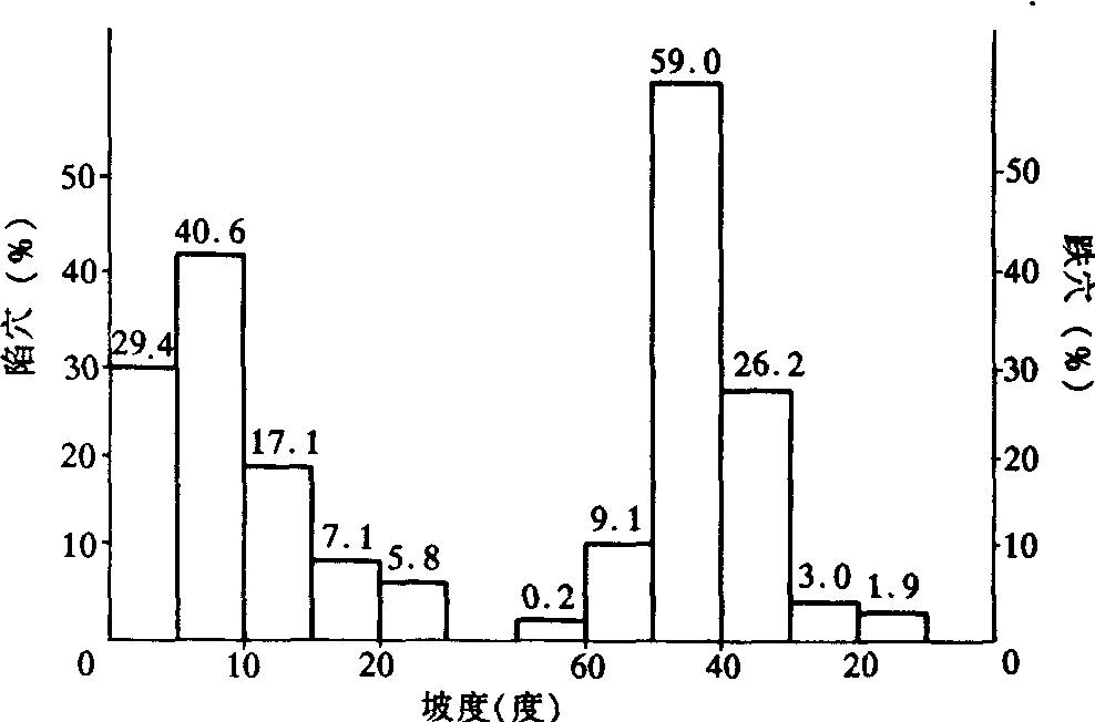 圖2 不同坡度部位的洞穴發育頻率統計圖