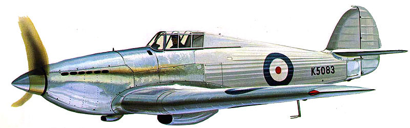 1936 年在布魯克島試飛的颶風原型機（編號 K5083）