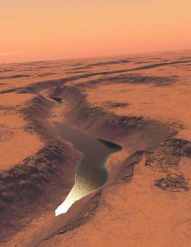科學家想像中的火星湖泊(概念圖)