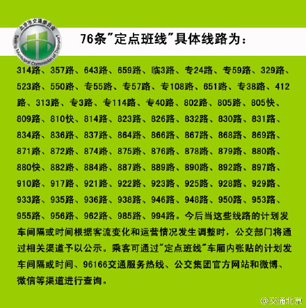 北京市交通委公布的“定點班線”具體線路