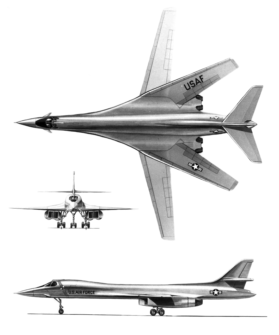 藝術家繪製的B-1轟炸機三視圖