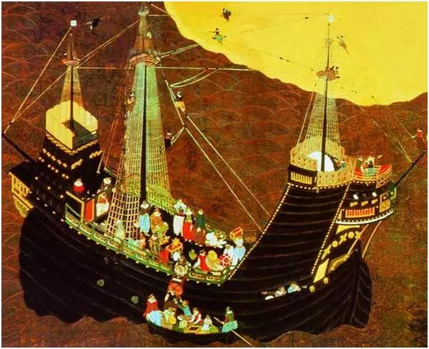 日本浮世繪上的葡萄牙卡拉克帆船