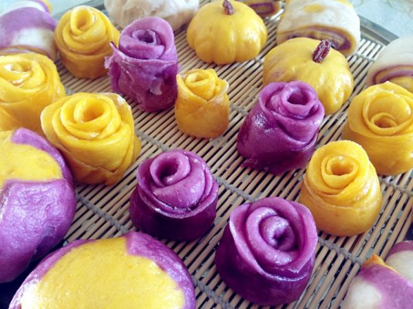 南瓜紫薯玫瑰花小饅頭