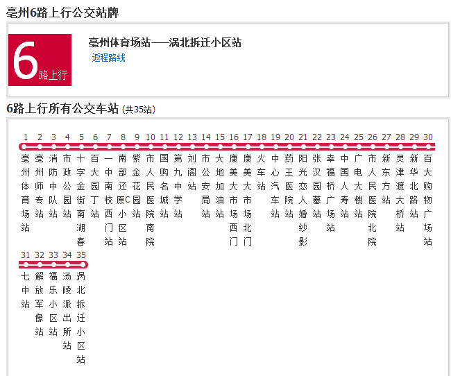亳州公交6路 亳州公交6路
