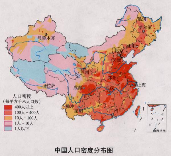 中國人口密度分布圖