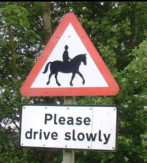 最高的交通標誌警告馬和車手的人。