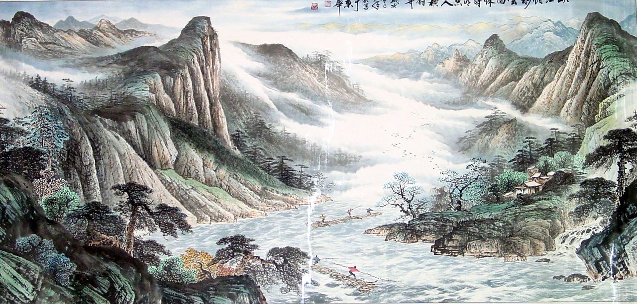 國畫代表作《峽江放排》