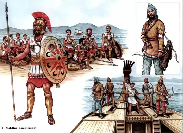 雅典戰艦上的人員配置 有大量的輕步兵替代重步兵