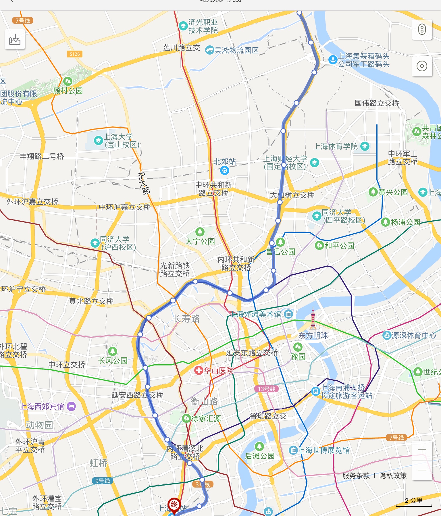 上海捷運3號線線路走向圖