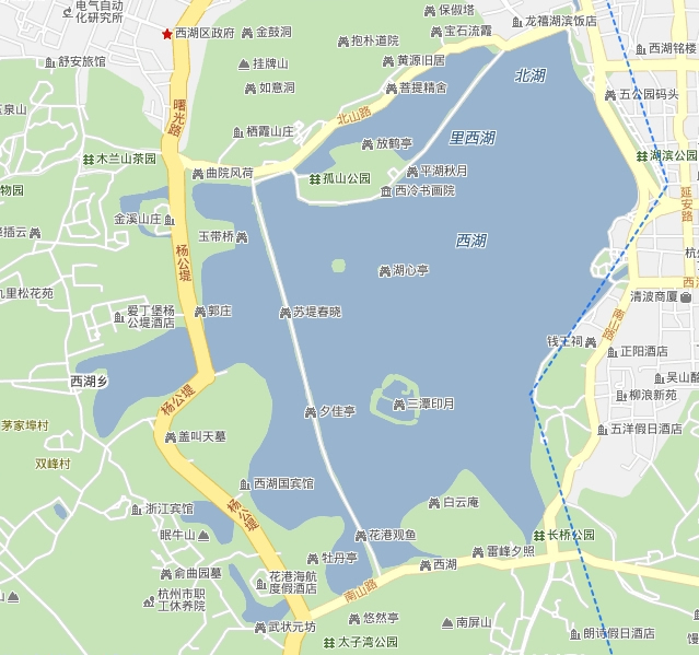 杭州西湖旅遊示意圖