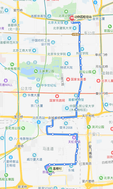北京公交45路線路走向圖