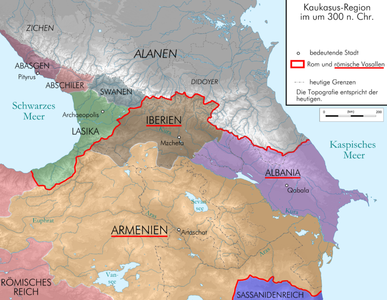 公元約300年，羅馬及其附庸亞美尼亞的狀況