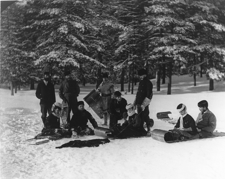 亞瑟王子一行人在渥太華滑雪橇，1870年