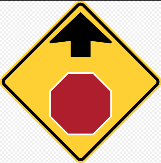美國的這個標誌警告說，一個停車標誌是領先的。
