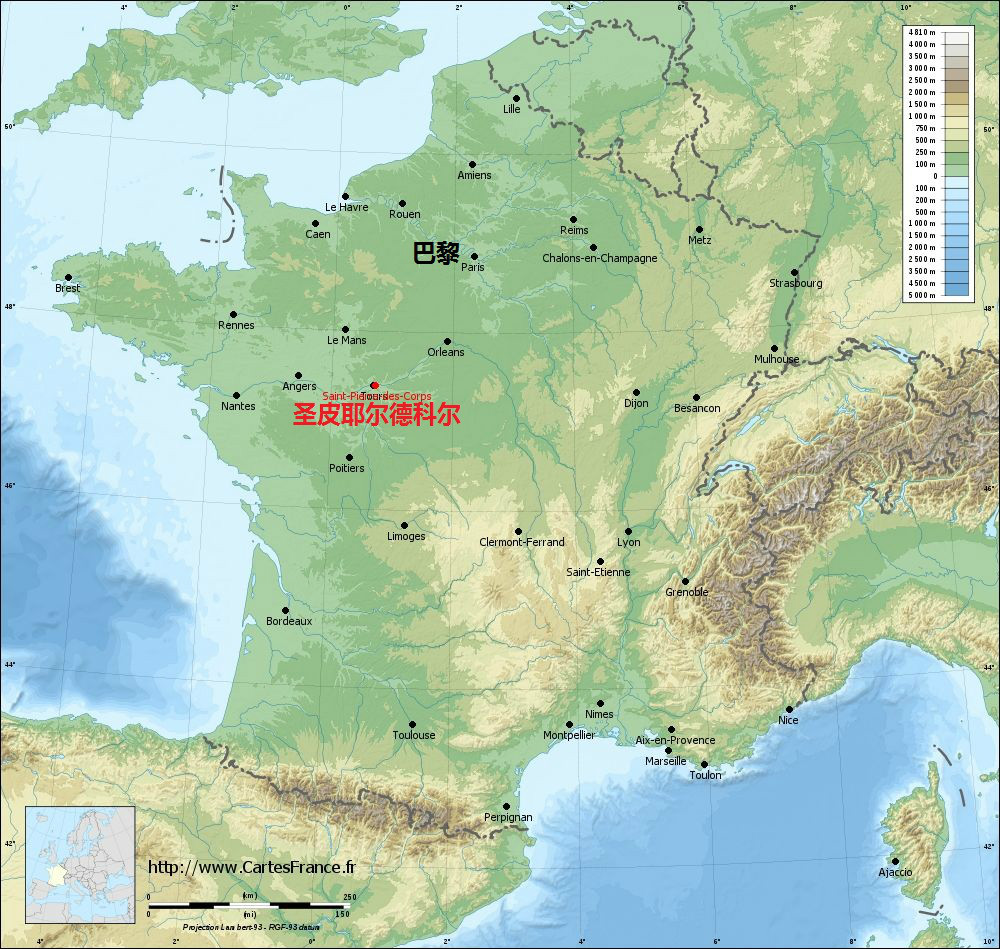 聖皮耶爾德科爾在法國的位置