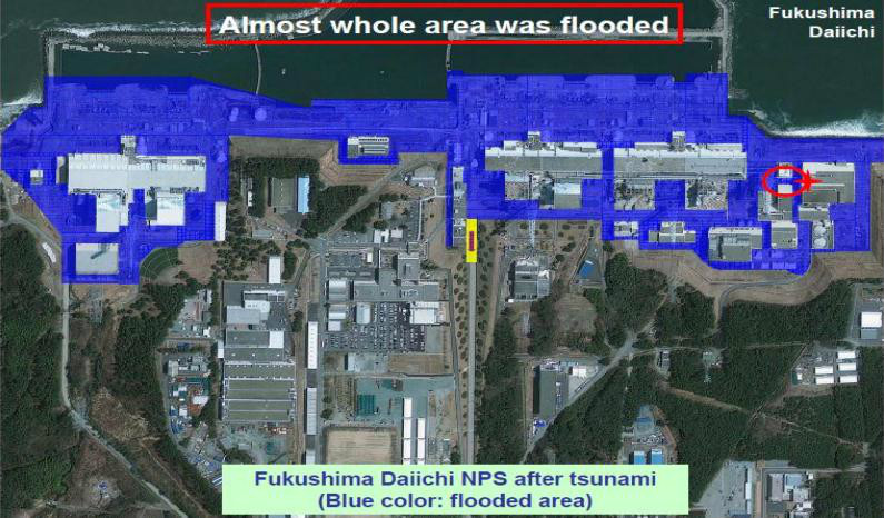 海嘯來襲和退去後福島第一核電站的情況