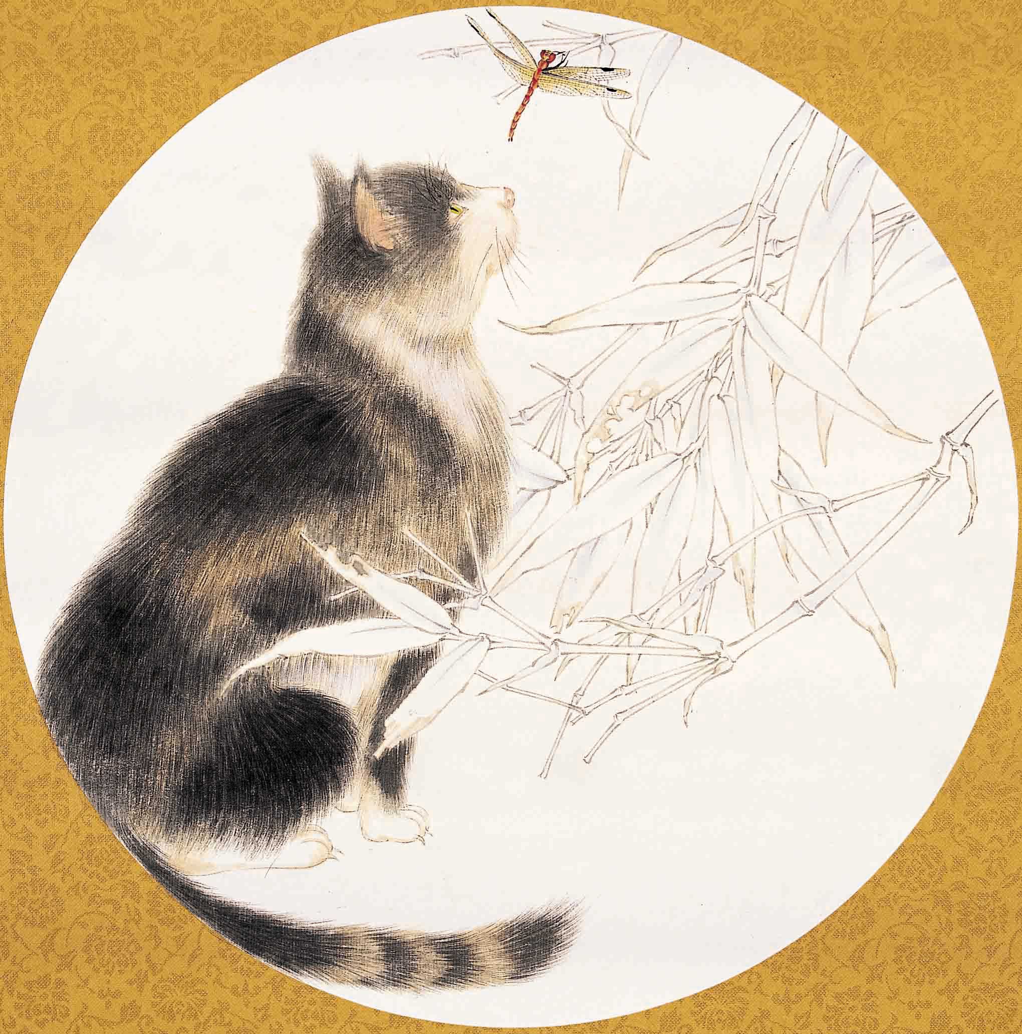 尹虹-貓，紙本設色，38×38