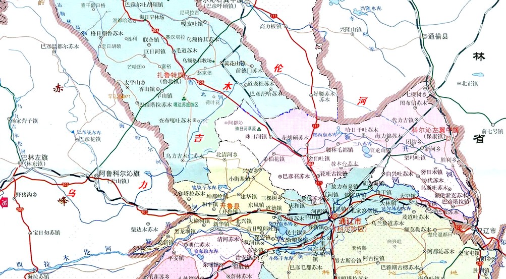烏力吉木倫河位置、走向及水系圖