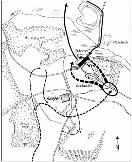 第二次卡佩爾之戰的雙方進軍路線