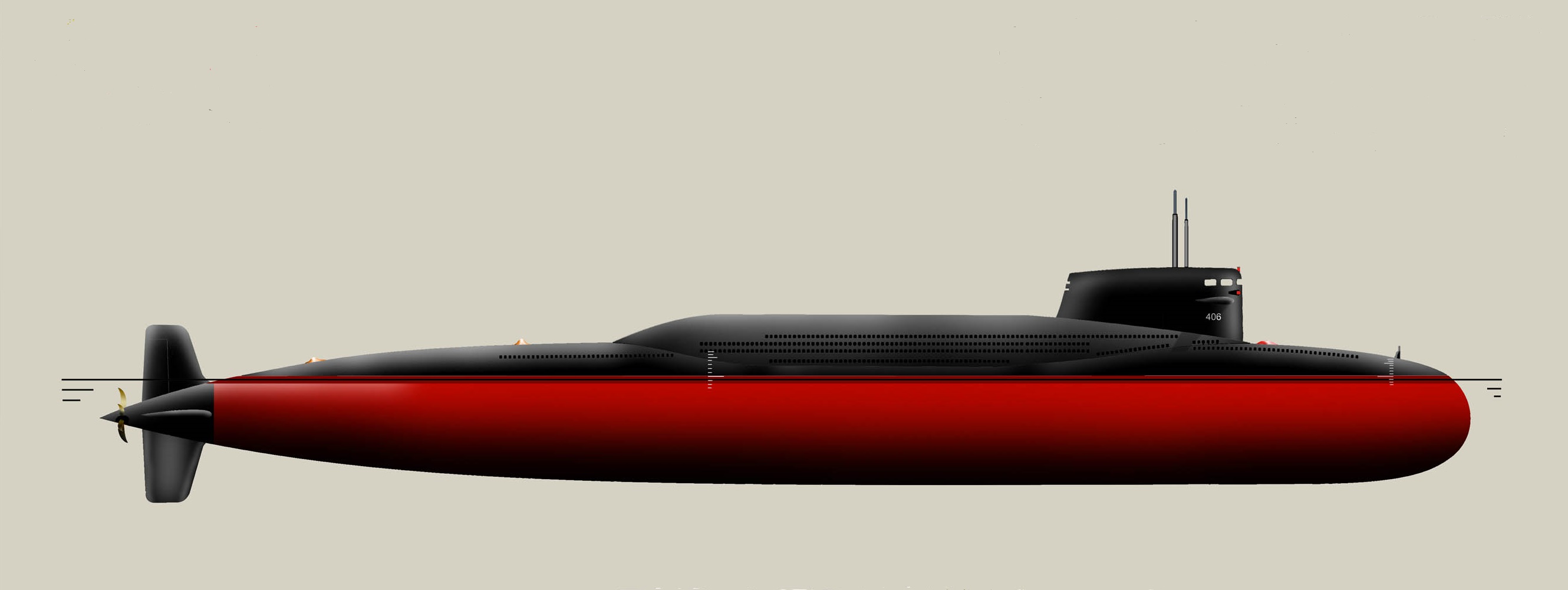 092型戰略核潛艇改裝後側視圖