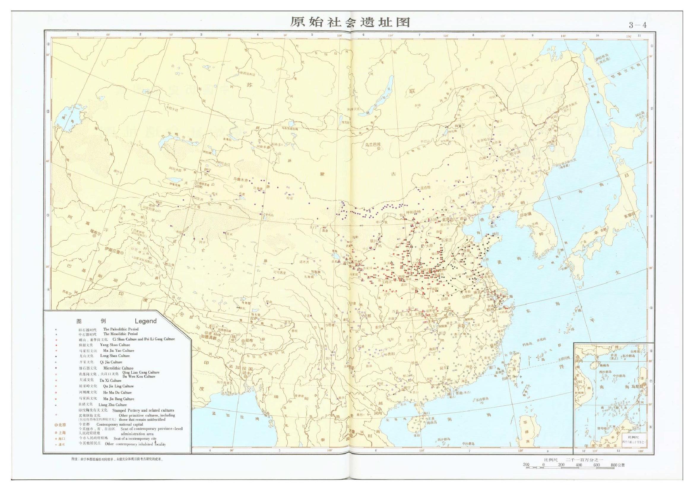 中國石器時代遺址分布圖