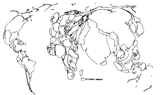 圖2 在2000年人口數量基礎上建立的世界各國人口變化圖